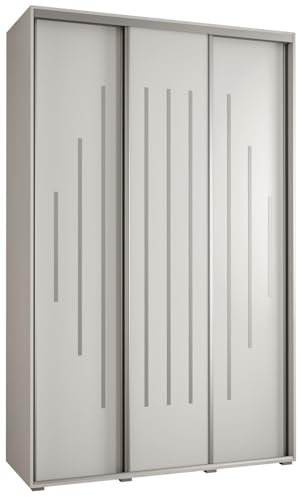 MEBLE KRYSPOL Davos 12 160 Schrank mit DREI Schiebetüren für Schlafzimmer - Moderner Aufbewahrungsschrank mit Kleiderstange und Regalen - 235,2x160x45 cm - Weiß Weiß Silber