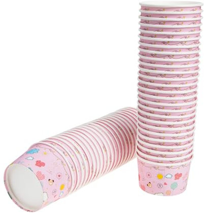 Didiseaon 50 Pcs Vaso Papel tarrinas Helado Papel recipientes para ensaladas Helados aglacei pudín contenedor Helado Suministros para la Fiesta Yogur envase tazón Helado Rosa