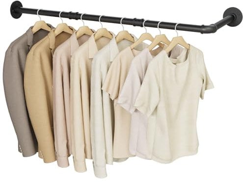 YheenLf Kleiderstangen L form, Industrial Kleiderstange Wandmontage, Vintage Kleiderständer Kleiderschrank, Garderobenstange für Bad Flur Küche, DIY (B90 x T30cm), Schwarz