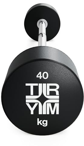 Trym SZ Stange mit Gewichten - Einzeln, 10kg bis 50kg, Gummiert, Kompakt, Grifflänge 89cm, Gerändelt, Rutschfest, Massiver Stahlkern - Curlstange, Langhantel, Kompakthantel, Langhantelstange, Gewichte