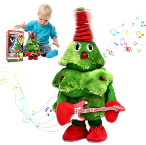 songyea Leuchtendes Tanzendes Weihnachtsbaumspielzeug, Weihnachtsbaum Kuscheltiere mit Aufnahme und 8 Lieder, Weihnachts-elektrische Musik-Puppe, Weihnachtsdekoration für Jungen und Mädchen (A)