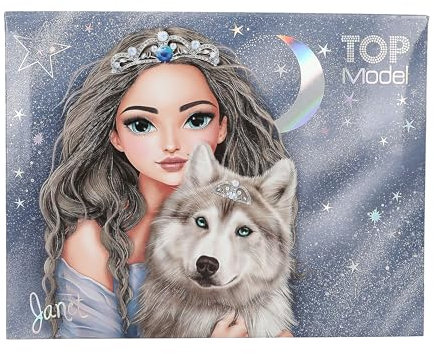 Depesche 13224 TOPModel Wolf - Schreibwarenbox in Dunkelblau, mit Model Motiv und Sternen, Mappe mit Bleistiften, Radiergummi uvm.