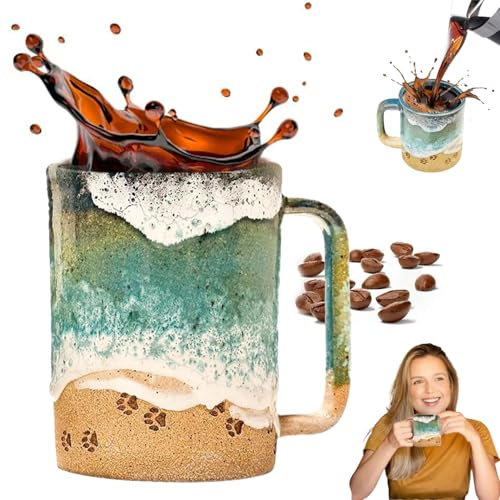 Paw Print Ocean Shoreline Mug,pawprint Ocean Shoreline Mug,3d Printed Shoreline Mug,paw Print Oce-an Shoreline Mug,Handmade Ceramic Coffee & Tea Cup, Artistic Taste Drinking Water Tool for Milk