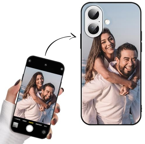 Yoedge Personalisierte Handyhülle für iPhone 16 Hülle Selbst Gestalten mit Eigenem Foto Bild Text Personalisiert Case Individuelle Geschenk Schutzhülle Schwarz Cover für iPhone 16 6,1