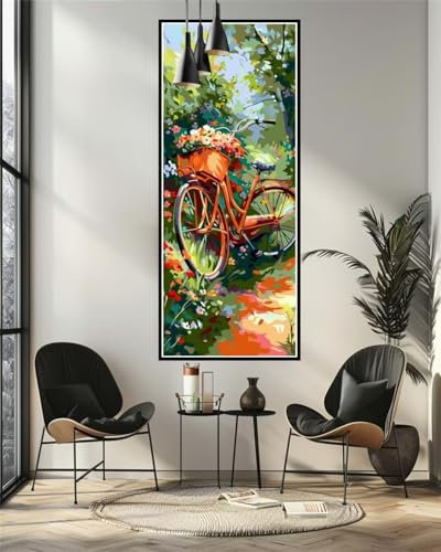 Malen Nach Zahlen Blume Fahrrad Malen Nach Zahlen Erwachsene, DIY Set Ölgemälde Malen Nach Zahlen XXL, Acrylfarben Painting by Numbers Bastelset, Geschenk Wanddekoration, 70x180cm (Ohne Rahmen)-YH354