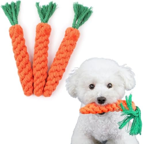 NJCXOLA 3 Pezzi Kong per Cani in Corda Intrecciata Carota,Giochi per Cani,Giocattolo da Masticare, Pulizia dei Denti, Giochi Cane per Cani da Masticare per Cuccioli di Piccola Taglia Media