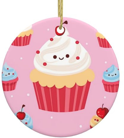Niedliche Cupcake-Weihnachtsschmuck, Keramik, Weihnachtsbaum-Hängedekorationen, runder Weihnachtsanhänger für Weihnachtsdekorationen, 2024, Weihnachtsbaumschmuck, Geschenke
