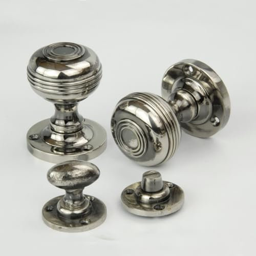 UNDERGROUND PARTS Regency Bloxwich Solid Brass Antique Nickel Door Knobs with Bathroom Lock Thumb Turn