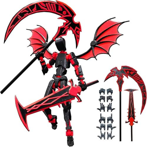 T13 Stick Titan13 Set Action Figure(Assembly Completed), 3D Printed Multi-Jointed, Multi-Articular Mobile Robot Nova T-13 Robot 13 Stop Motion Figures Desktop Decoration (Black Red)