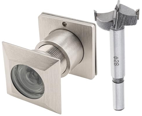 HOJLKLD Judas de Porte, Laiton Judas à 220 degrés avec foret de 28mm pour portes de 42mm à 54mm, carré œilleton à nette et grand angle de vision avec couvercle de protection (nickel satiné)