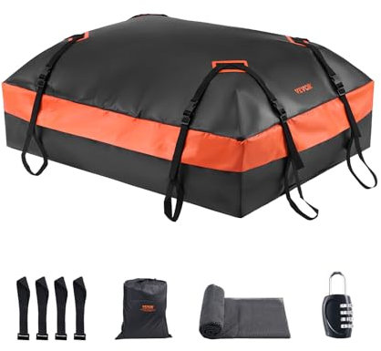 VEVOR Car Rooftop Cargo Carrier Bag, 15 Cubic Feet Car Roof Cargo Carrier, 100% Waterproof Heavy Duty 840D PVC Roof Luggage Bag for All Vehicle with/without Rack- with Lock, Non-Slip Mat, 4 Door Hooks