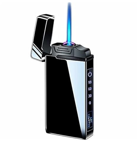 Butane Torch Lighter Windproof Double Arc Multi-Function Lighter, Jet Flame Torch Butane Lighter with LED Flashlight 3-in-1 USB Rechargeable with Battery Indicator for Candle Outdoor Camping (Birthday