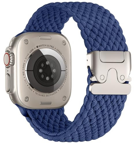 Epova Bracelet Tressé Compatible avec Apple Watch Ultra Bracelet 49mm 45mm 46mm 44mm 42mm - Homme Femme Élastique en Tissu Nylon Sport Bracelet pour iWatch SE Series 10 9 8 7 6 5 4 3 2 1, Bleu