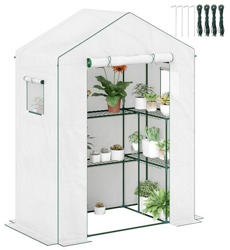 Outsunny Serra da giardino con 1 porta, 2 finestre e 2 ripiani a U per piante ortaggi fiori PE Tarpaulin 140x73x190 cm Bianco