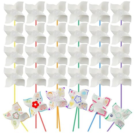 Bamberg 48 Stück DIY-Windräder zum Basteln, Weiße, Leere Windräder Aus Papier, zum Ausmalen Ihrer Eigenen Windräder für Sommeraktivitäten mit Kindern
