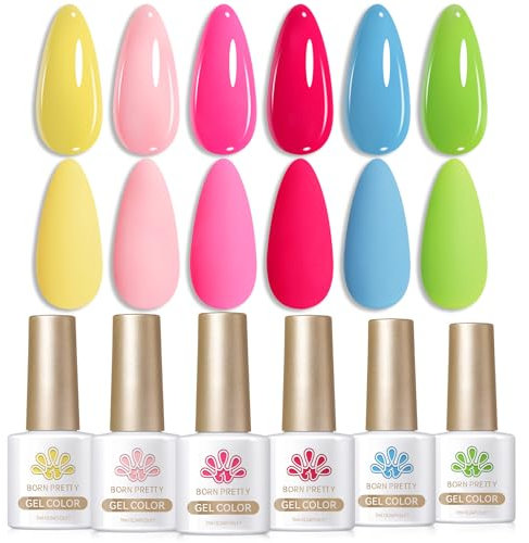 Born Pretty UV Nagellack Pastell Helles Neon Süßes Gel Nagellack Rosa Gelb Grün Blau Rot Frühling Sommer UV Lack LED Soak off Manicure Gel Lacquer Varnish