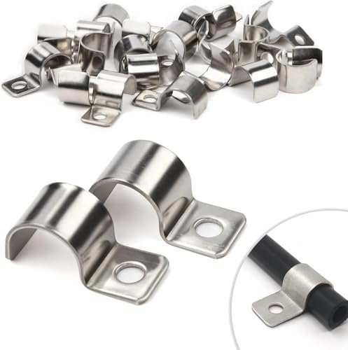 Mailfull 30 Unidades Abrazaderas Metalicas para Tubos Grapas para Cables Pared Ø 10 mm Cable Clips para Cables Alambres Cables de Red FijacióN de Vallas