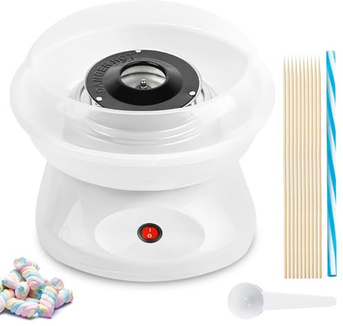 Zuckerwattemaschine, Retro Cotton Candy Machine 450W für Zuhause, Zuckerwatte Maschine mit Zubehör und Stäbchen Einfach zu Bedienen Leicht zu Reinigen Perfekt für Kindergeburtstag und Partys Weiß