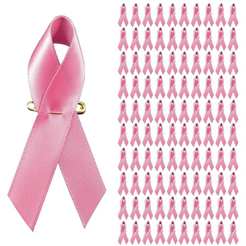 Générique 100 PièCes/Lot De 100 Broches, Noeud Octobre Rose Broches En Forme Ruban Rose Lutte Contre Le Cancer Ruban en satin avec épingles avec et épingle à nourrice FêTe De Campagne Survivant