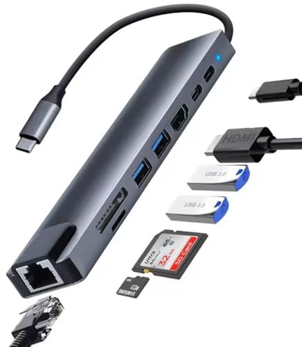 SoloZar Dock Station d'accueil Hub/Adapteur USB C 8in1 vers Ethernet RJ45, HDMI 4K, 87W PD, Data, SD/TF, USB 3.2/2.0, Compatible avec MacBook, iPad Pro, Dell, HP, Lenovo, Thinkpad,