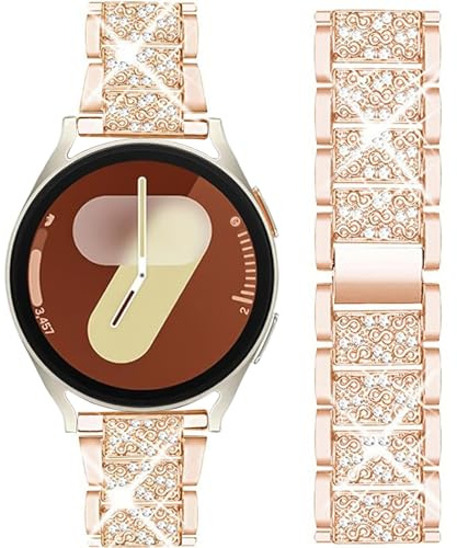 Mosonio Armband für Samsung Galaxy Watch 8, 40 mm, 20 mm, glitzerndes Schmuck-Metallband mit 40 mm Abdeckung, für Damen, für Galaxy Watch 8 (Roségold, 40 mm)