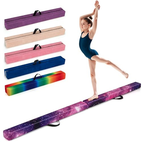 GYMAX Poutre Gymnastique Pliable 240 cm, Poignée de Transport | Revêtement Antidérapant, Structure en Pin, Sol en Mousse Extra-ferme, pour Entraînement à l'Équilibre pour les Tout-petits