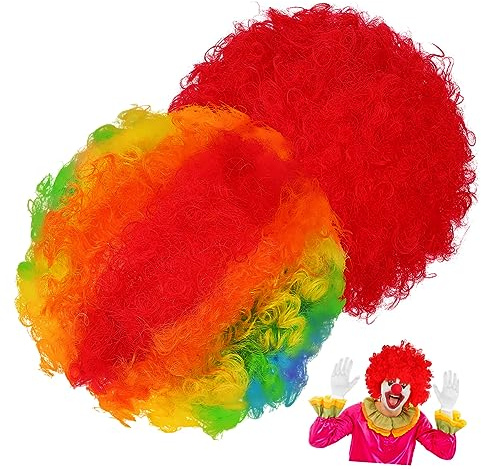 NIYANGLE 2 Stück Regenbogen Clown Perücken für Erwachsene aus K Seide und P Seide Einfacher Retro Style Afro Perücken für Halloween und Kostümpartys