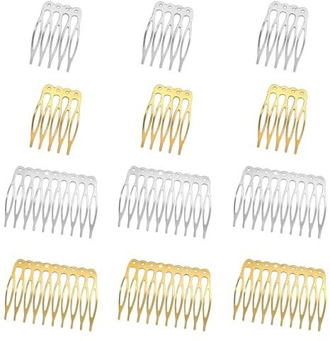 XCSJ 12 Stück Metall Seitenkämme 5, 10 Zahn (Silber+gold) | Haarkämme DIY Braut Hochzeit Kamm für Schleier Haarkämme für Frauen, Mädchen, DIY Haarschmuck