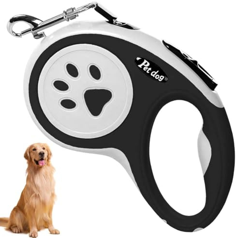 Laisse Chien Enrouleur, Laisse Flexible, Laisse Enrouleur Rétractable, Ruban Solide Anti-enchevêtrement, pour Petits et Moyens Chiens, Chats et Animaux de Compagnie Jusqu'à 20 Kg, 5m