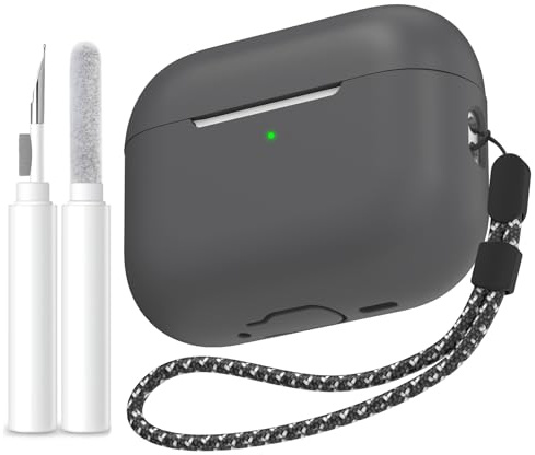AhaStyle Hülle für AirPods Pro 3 (2025) Mit Reinigungsstif/Handschlaufe | Kabelloses Laden, Front-LED Sichtbar, Premium-Silikon, Rundumschutz, Stoßfest, AirPods Pro 3.Gen Kopfhörer Zubehö