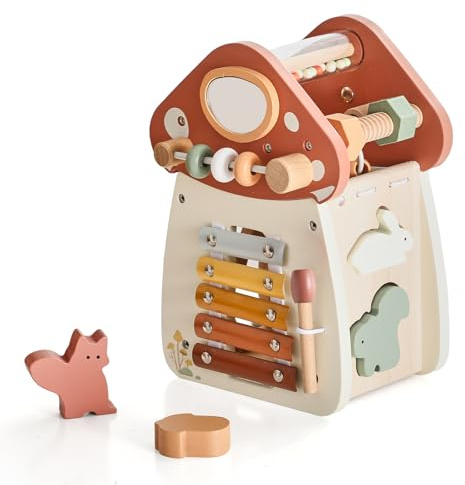 Cube d’activités en Bois Montessori Bébé dès 6 Mois – Jouet d’éveil éducatif & sensoriel | Xylophone, Formes à encastrer, Perles & Engrenages | Jouet motricité Fine garçon Fille