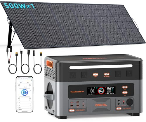 Oscal Powermax 3600PE 3600W Centrale Elettrica Portatile Con 500W Pannello, 2016Wh Solare Generatore LiFePO4 Batteria Controllo APP Portable Power Station per Campeggio Camper Casa Stazione Elettrica