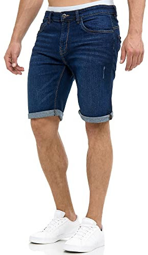 Indicode Herren Caden Jeans Shorts mit 5 Taschen | Herrenshorts Used Look für Männer Blue, XL