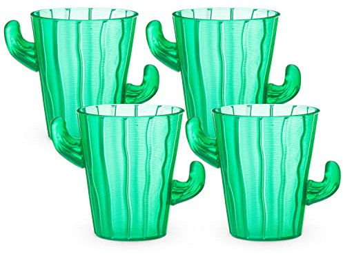 True Zoo Cactus Shot Glasses for Whiskey, Vodka, Tequila, Bourbon, Bachelor & Bachelorette Party, Barware, Home Bar Accessories, 2 oz Set of 4, Green
