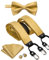 Dubulle Herren Clips Hosenträger und vorgebundene Fliege Set mit Einstecktuch Y-Form verstellbare Hosenträger, A-Gold