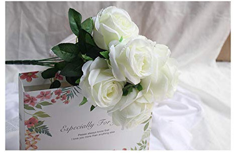 Fleur Artificielle Bouquet De 9 Têtes Rose Maison Jardin Fête Décoration Fleur Salon Décoration Mariage, Lait Blanc, 50Cm