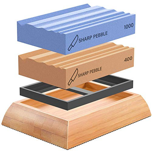 Sharp Pebble Whetstones Wood Carvers Sharpener-Dual Grit Sharpening Stones Grit 400 & 1000- Waterstone Sharpener for Woodworking, Wood Carving Tools, Chisels & Gouges with Non Slip Bamboo Base