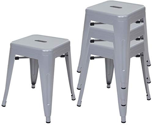 Mendler 4er-Set Hocker HWC-A73, Metallhocker Sitzhocker, Metall Industriedesign stapelbar - grau