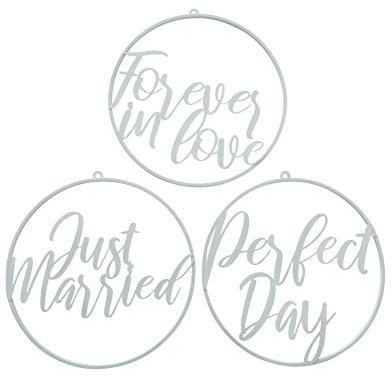 3 STK Metall Schriftzug 38cm JUST Married - Forever IN Love - Perfect Day - Hochzeitsdeko Raumdeko Fensterdeko XXL Dekoration Wedding Mr&Mrs