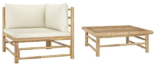 vidaXL Salon de Jardin 2 pcs avec Coussins Mobilier de Patio Meubles de Terrasse Mobilier de Jardin Meubles d'Extérieur Blanc Crème Bambou