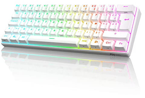 RK ROYAL KLUDGE RK61 Clavier sans Fil, AZERTY 60% Clavier Gaming Mecanique, Rétroéclairage RGB par Touche Personnalisable, Touches à Double Injection Interrupteur Marron échangeable à Chaud, Blanc