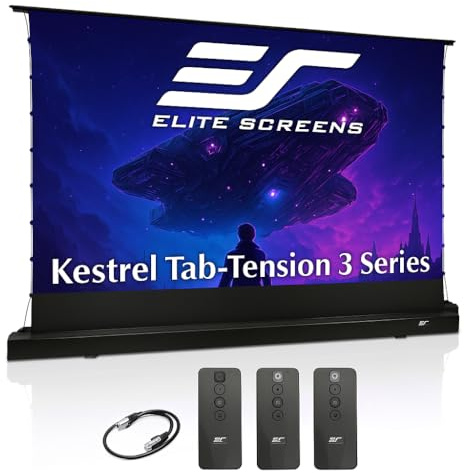 Elite Screens Kestrel Tab-Tension 3 150-Inch Electric Motorized Floor-Rising Projector Screen, 16:9, CineWhite 1.1 Gain, 4K/8K Ultra HD, Tab-Tensioned, UST Short Throw Compatible, FTE150H3