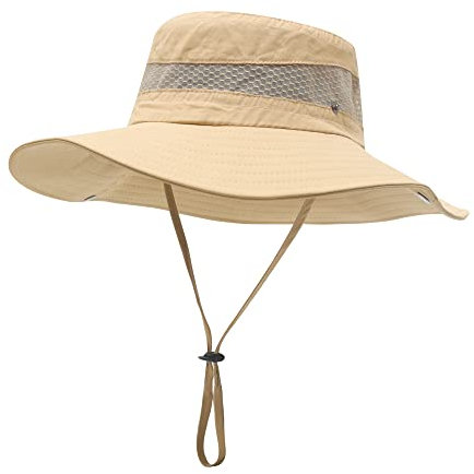 ZLYC Herren Camouflage Sonnenhut Safari Hut Mesh Outdoorhut Boonie Hut(Einfarbiges Beige)