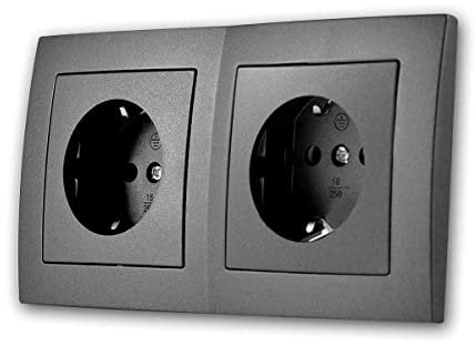 3er Pack FLAIR Doppelsteckdose anthrazit, 250V/16A, Schraubanschluss, passend für Unterputzdose