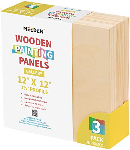 MEEDEN Paneles de lona de madera de 30,5 x 30,5 cm, paquete de 3, paneles de madera de abedul para artista de cuna profunda de 3,8 cm para verter arte, pintura de manualidades