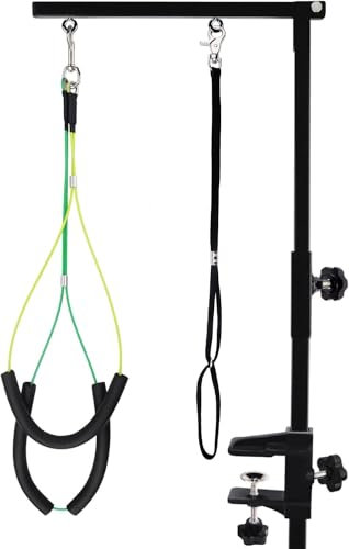 Kalolary Foldable Pet Grooming Arm with Clamp, Dog Grooming Loop Noose & Two No Sit Haunch Holder, 35.5 Height Adjustment Arm for Large & Small Dogs