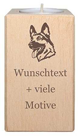 Trauerlicht Hund - Teelichthalter aus Holz personalisiert mit Name und Motiv - Trauerkerze mit Trauerspruch für Hunde, Kerzenständer, Kerzenhalter, Trauergeschenk, Trostspender, inklusive Teelicht