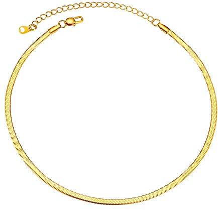 U7 18k vergoldet Damen Herren Boho Edelstahl 3MM Breit Flache Schlangenkette Choker Halskette Goldene-Kette 38+9cm Klassische Simpel Stil Mode Schmuck für Frauen und Mädchen Vatertag Party