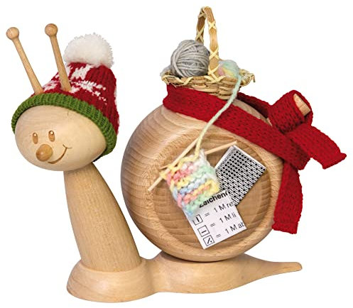 Kuhnert Drechslerei Rauchschnecke/Räucherfigur aus Holz - Sunny mit Strickzeug - Höhe: ca. 15cm - Made in Germany