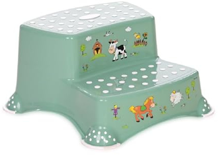 Lorelli zweistufiger Kinder Badhocker, Tritthocker rutschfest, Gummi-Noppen dunkelgrün